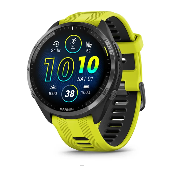 Đồng hồ Forerunner 965 - Carbon Gray DLC Titanium Bezel with Black Case and Amp Yellow/Black Silicone Band